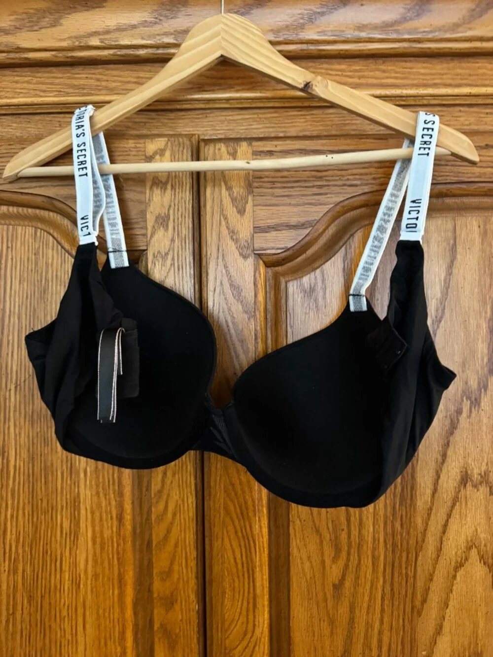 Victoria's Secret Black T-Shirt Bra with Branded White Straps